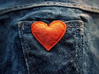 Denim pocket with heart patch, white isolate background