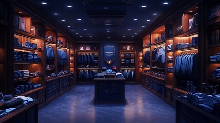A stylish clothing store interior featuring neatly arranged garments and accessories.