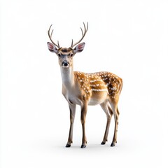 White Background Deer with Antlers and Spots