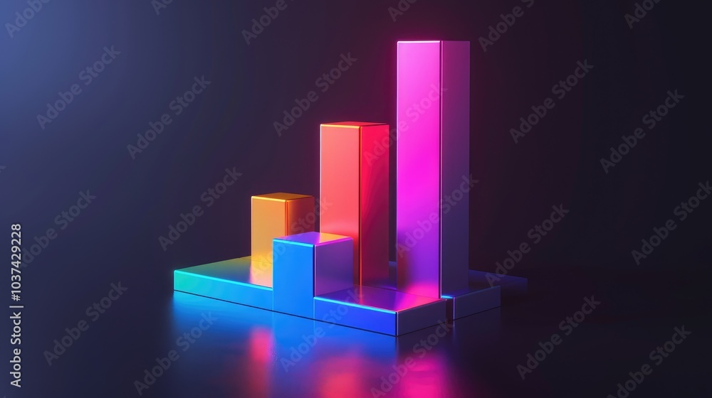 Poster colorful 3d bar graph in neon light display