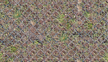 Dirty concrete and green park paving seamless texture