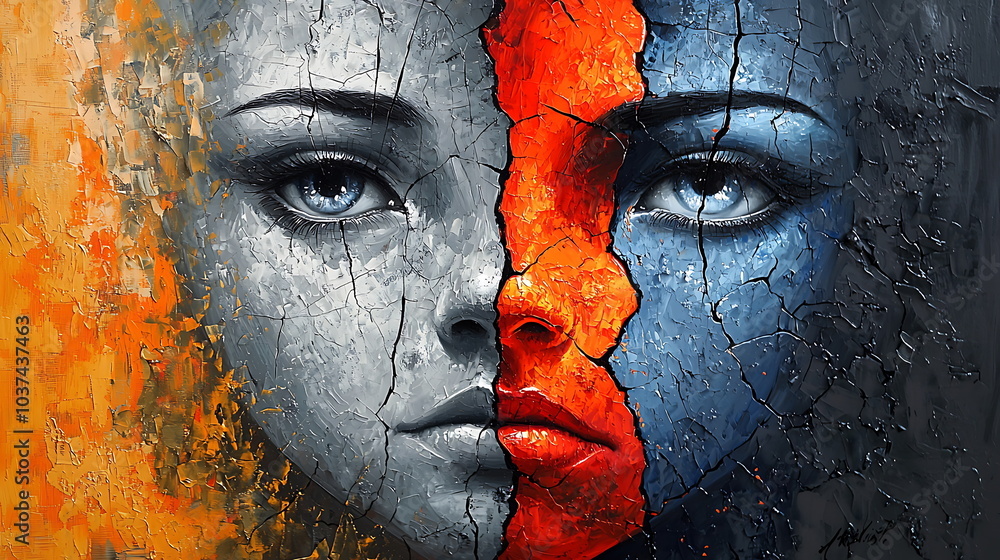 Poster artistic duality a powerful representation of contrasting human emotions captured through vivid colo
