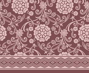 VECTOR DAMASK MARIGOLD FLORAL SEAMLESS BOTANIC GARDEN WITH TWINE SPIRAL DESIGN WITH SEAMLESS BORDER IN VECTOR FILE.