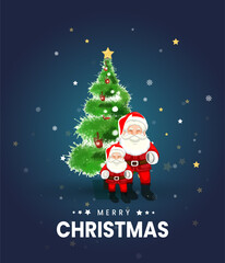 Merry Christmas Minimal Poster Design, Santa Claus Coming Christmas gift background 