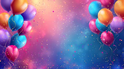 Colorful birthday background with balloons and place for text. Illustration