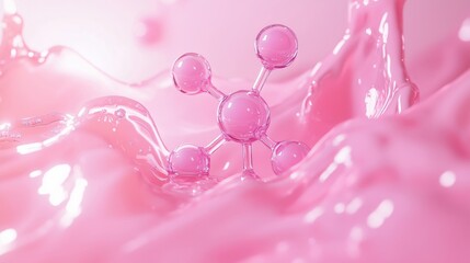 Aesthetic Display of a Pink Molecule in Glossy Liquid