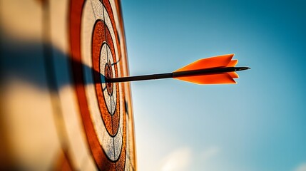 Red arrow hitting the bullseye on a target, precision, success, and achieving goals in business
