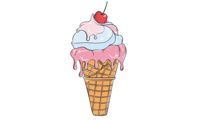 Fresh ice cream graphic print design for t shirt, apparel, posters, background and others. Sweet club. cherry ice cream watercolor vector art, Enjoy summer with sweet.