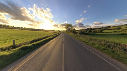 Naklejka premium Country Road with Sunset