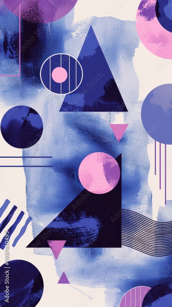 Poster abstract blue background with geometric shapes and lines creating a modern artistic design
