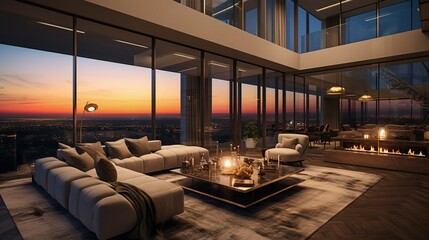 A photo of a luxury penthouse with panoramic