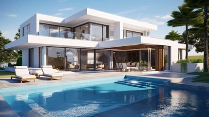 Fototapeta premium A photo of a luxury villa with a private swimming