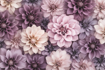 dahlia floral pattern in muted mauve color, a blend of purple and gray with soft, earthy undertones