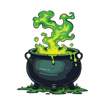 recommend clip art: realistic cartoon witch boiler with a liquid green toxic poison, Illustration of a witch's cauldron, Magic witch cauldron Halloween game