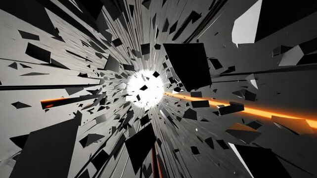 abstract 3d background with exploding shapes in slow motion