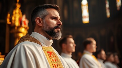 Fototapeta premium Christmas choir performing in a church, emphasizing the spiritual and musical traditions of the holiday