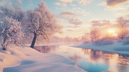 Naklejka premium Snowy River Landscape at Sunset