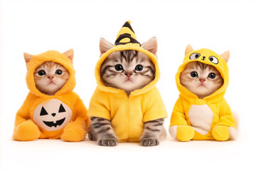 Fototapeta premium Adorable cats wearing yellow Halloween costumes, with a warm and snug feel 