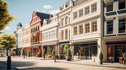 Obraz premium A photo of a mixed-use building with shops