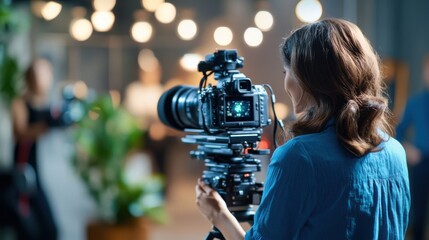 Woman with Camera in Studio Setting