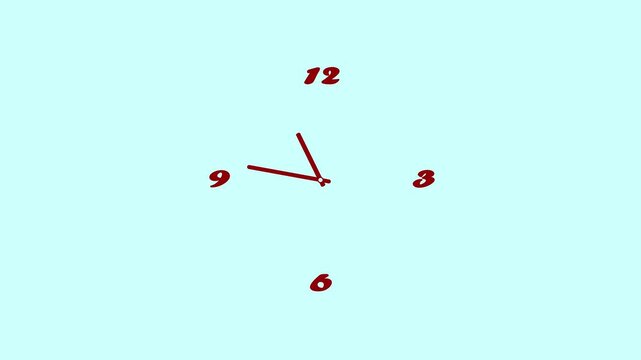 Analog clock red color animation on paly cyan color screen.