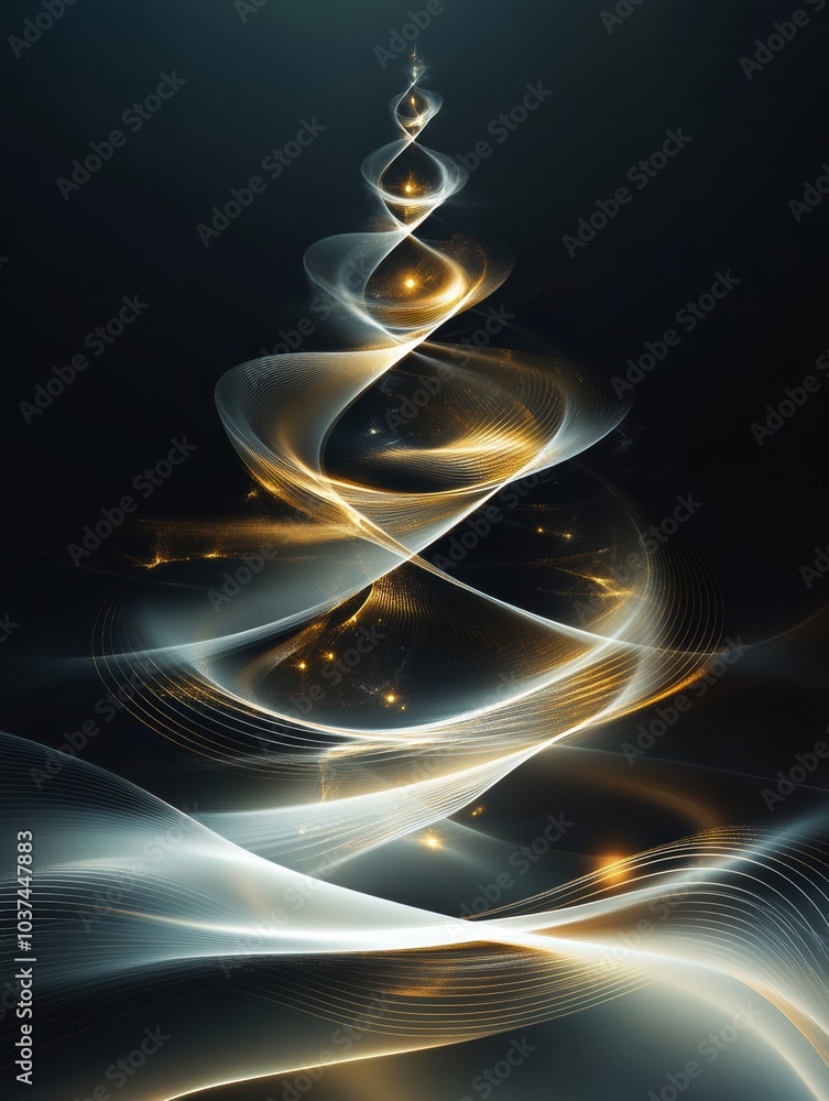 Poster this artwork features a swirling, glowing abstraction of a christmas tree, emanating a warm light ag