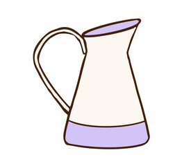 simple pitcher with a curved handle and a narrow spout. It has a minimalist design in soft cream and lavender tones. Ideal for décor, vintage or kitchen-themed designs.