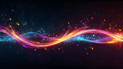 Obraz premium Cosmic Flow: Abstract artwork of vibrant, swirling energy streams in neon pink, orange, and blue hues, set against a dark background. Perfect for tech, music, or fantasy themes. 