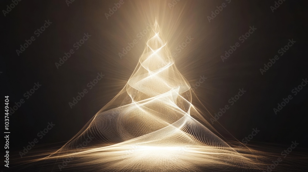 Poster a glowing abstract christmas tree rises from a dark background, creating a warm and festive atmosphe
