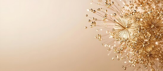 Luxury golden decorative abstract flowers on beige background. Abstract illustration with copy space.