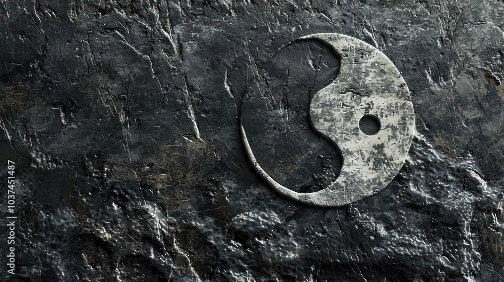 Sticker Yin Yang Symbol on a Rough Stone