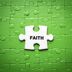 Fototapeta premium A single white jigsaw puzzle piece with the word 