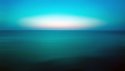 Obraz premium Tranquil ocean sunset; blurred teal and turquoise colors. The horizon glows softly. Peaceful atmosphere. No people.