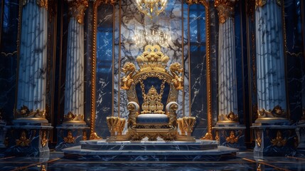 Fototapeta premium Dazzling crown on a throne, Glowing crown, King, Ruler, Copy space,Space for text,Generative AI,王座の上に眩い王冠、光り輝く王冠、キング、支配者、コピースペース,テキスト用スペース,Generative AI