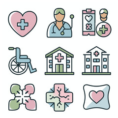 Medical icon set. Containing doctor, medicine, hospital, treatment, healthcare, nurse, pills, clinic and more. Solid vector icons collection.