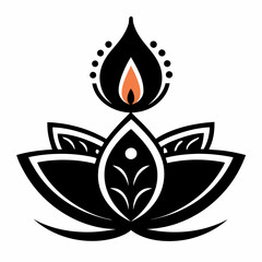 Diwali Diya with lotus flower black vector on a white background