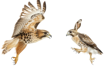Hawk in Mid Dive for Rabbit Isolated on Transparent Background in HD