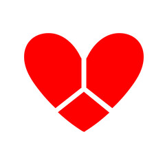 Three-part red heart icon. Icon for Valentine s Day. A symbol of love, medicine, and relationships. Awareness of autism.