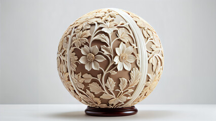 Exquisite antique sphere with exquisite carvings, symmetrical floral designs and expertly carved details reminiscent of ivory reflects the richness of ancient craftsmanship and the historical elegance