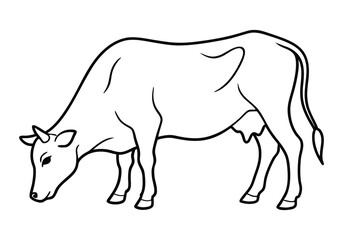 Obraz premium Continuous Line Drawing of a Grazing Cow – Nature-Themed Vector Art