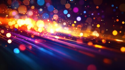 Bright and vibrant lights form a mesmerizing abstract pattern, bringing a lively spirit to the holiday season at night. Generative AI