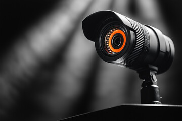 Surveillance CCTV camera on a dark background. with copy space..