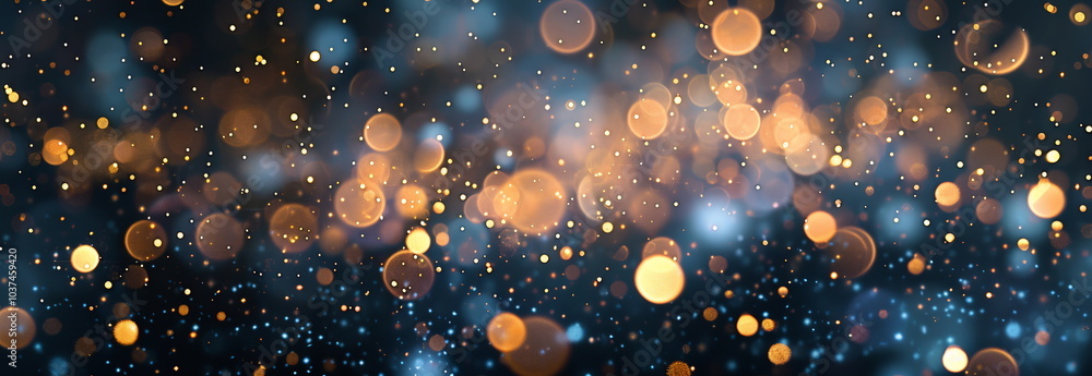Poster glimmering light particles against a dark background, creating an enchanting and magical atmosphere 