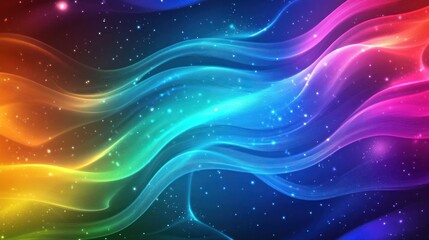 Fototapeta premium Abstract Rainbow Waves with Glittering Stars