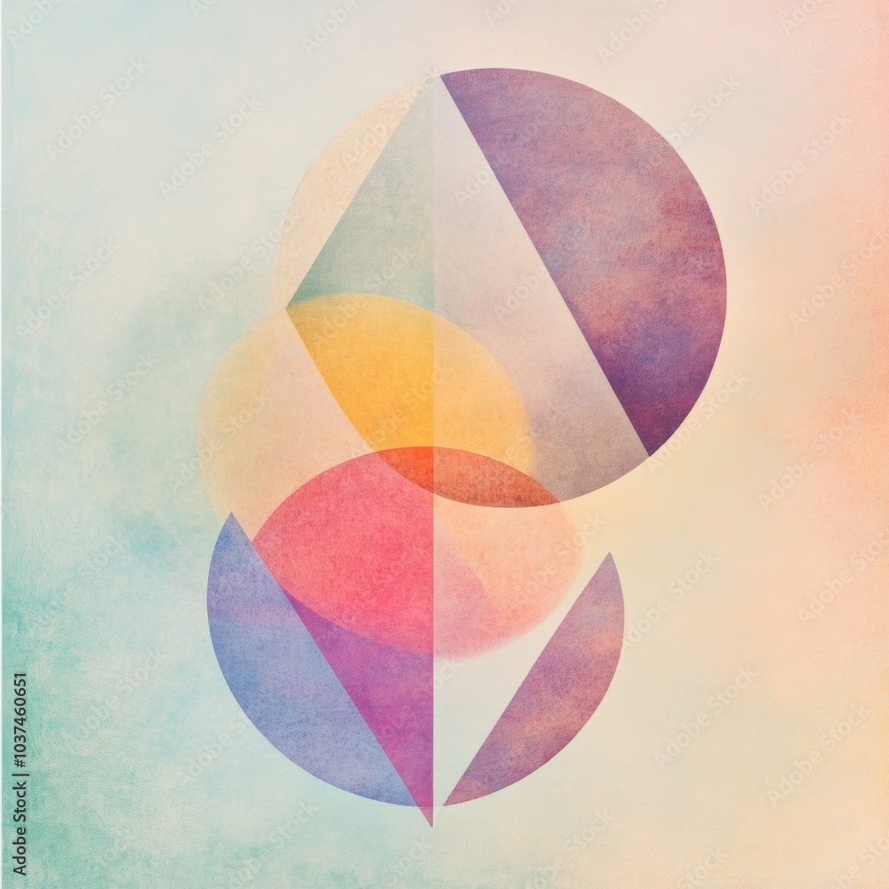 Aufkleber abstract shapes including circles and triangles softly blend into a pastel background, presenting a 