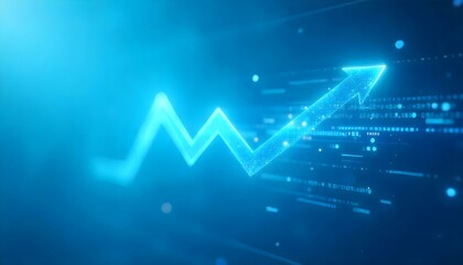 Naklejka premium A glowing blue graph chart with a upward trend line, representing financial growth or stock market performance