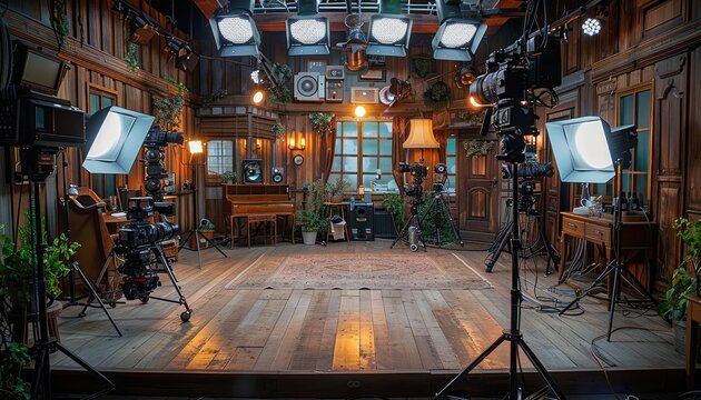 A Film Set with Wooden Walls and a Wooden Floor