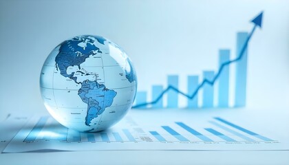 A glass globe representing the world with a stock market chart in the background