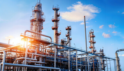 Fototapeta premium Industrial Landscape with Refineries and Pipelines