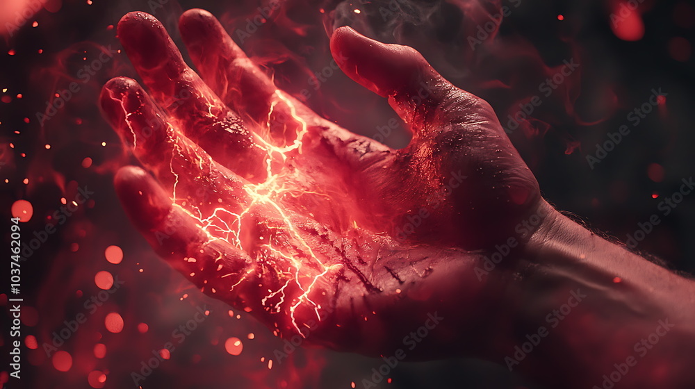 Poster a hand surrounded by glowing energy the dynamic visual of power and potential in a captivating displ